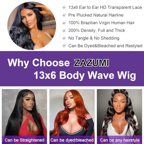 Trilumity 13X6 200 Density Body Wave Human Hair - Natural Black Hair Replacement Wig