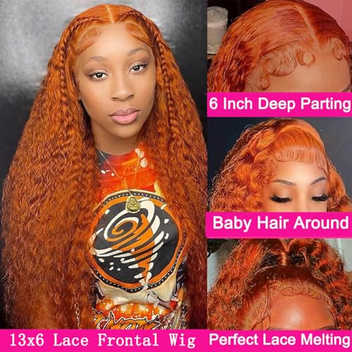 Trilumity Ginger 13X6 Orange Deep Wave Human Hair - Natural Black Hair Replacement Wig