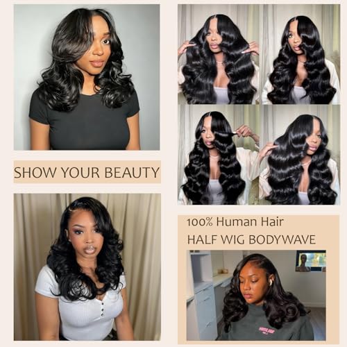 Trilumity Half 3 In 1 Body Wave Human Hair - Natural Black Hair Replacement Wig