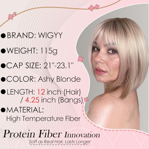 Trilumity Ashy Blonde Bob Straight Human Hair - Natural Black Hair Replacement Wig