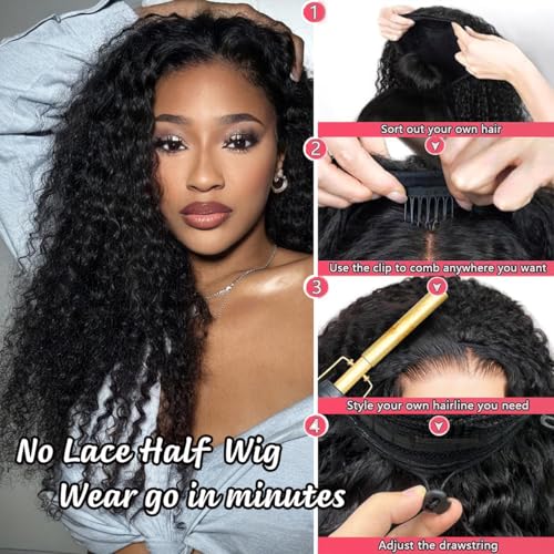 Trilumity Half For Women Deep Wave Human Hair - Natural Black Hair Replacement Wig