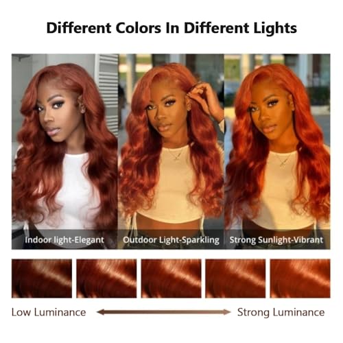 Trilumity Ginger Orange Wavy Body Wave Human Hair - Natural Black Hair Replacement Wig