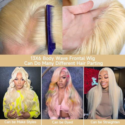 Trilumity 613 13X6 Blonde Hd Body Wave Human Hair - Natural Black Hair Replacement Wig