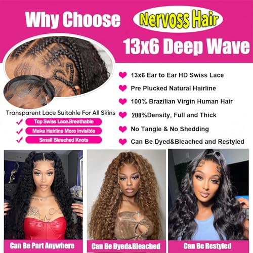Trilumity 13X6 Hd Transparent For Deep Wave Human Hair - Natural Black Hair Replacement Wig