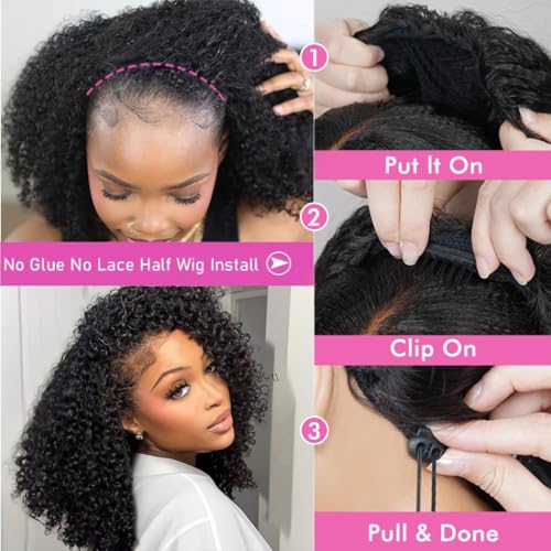Trilumity Kinky Half Wear Curly Human Hair - Natural Black Hair Replacement Wig