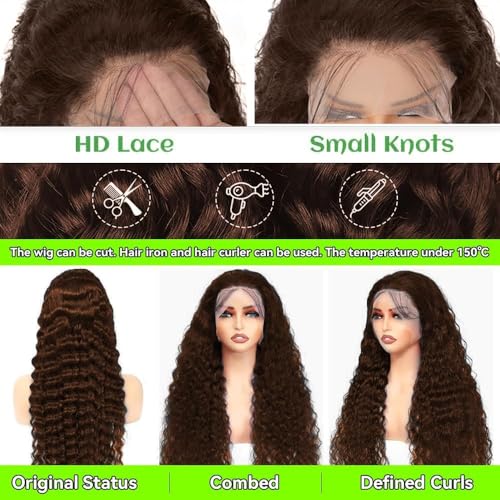 Trilumity Chocolate Brown 200 Density Deep Wave Human Hair - Brown Hair Replacement Wig