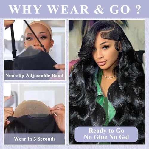 Trilumity 9X6 Wear And Body Wave Human Hair - Natural Black Hair Replacement Wig