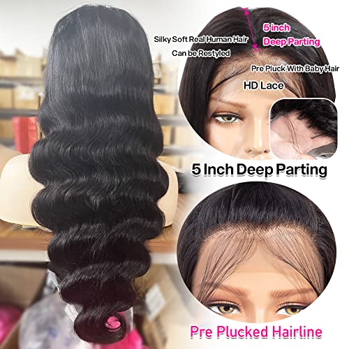 Trilumity 13X5 Small Knots Body Wave Human Hair - Natural Black Hair Replacement Wig