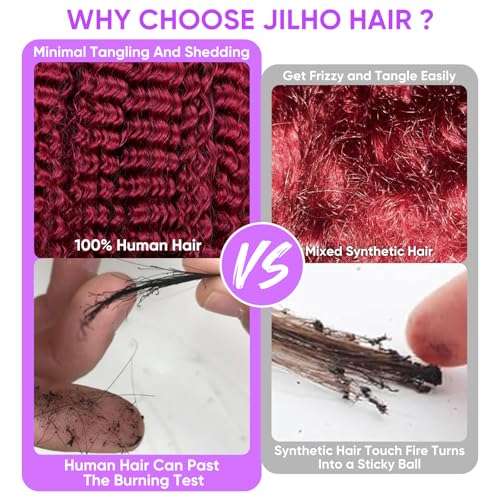 Trilumity Burgundy 99J Burgundy 13X6 Deep Wave Human Hair - Burgundy Hair Replacement Wig