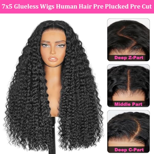 Trilumity Wear And Go Glueless Deep Wave Human Hair - Natural Black Hair Replacement Wig