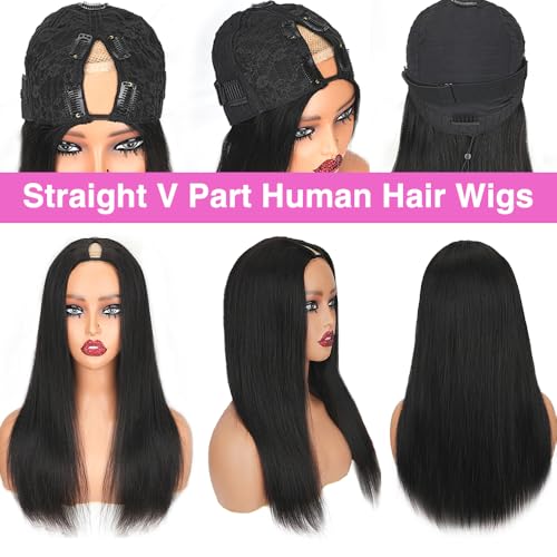 Trilumity V Part Straight Human Hair - Natural Black Hair Replacement Wig