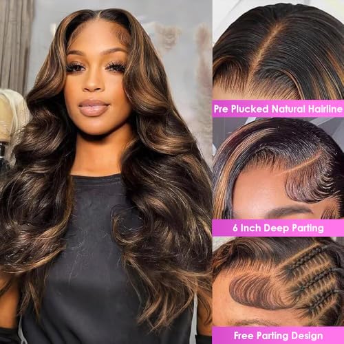 Trilumity Ombre Highlight 13X6 1B/30 Body Wave Brazilian Virgin Hair - Brown Hair Replacement Wig