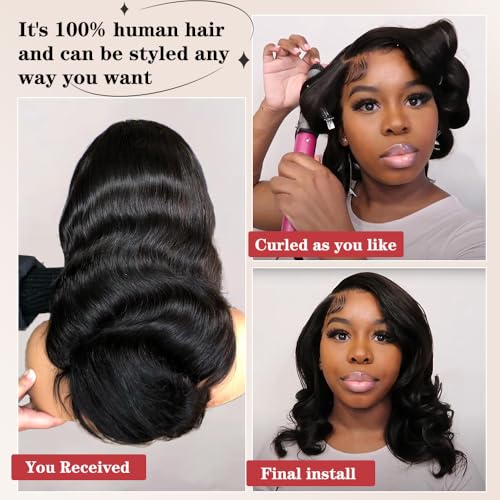 Trilumity 13X6 Bob Gluless Body Wave Human Hair - Natural Black Hair Replacement Wig
