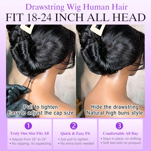 Trilumity 7X6 Glueless Pre Cut Body Wave Human Hair - Natural Color Hair Replacement Wig