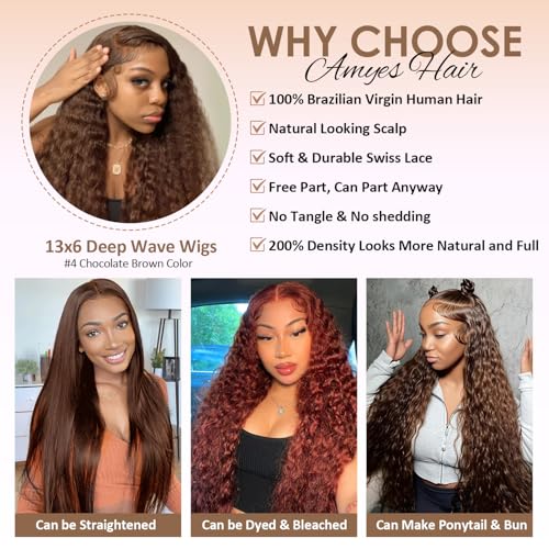 Trilumity 200 Density Chocolate Brown Deep Wave Brazilian Virgin Hair - Brown Hair Replacement Wig