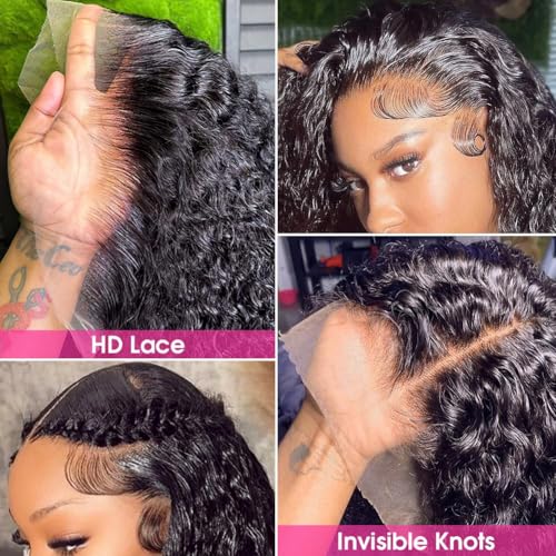 Trilumity 13X6 Front 220 Density Deep Wave Human Hair - Natural Black Hair Replacement Wig
