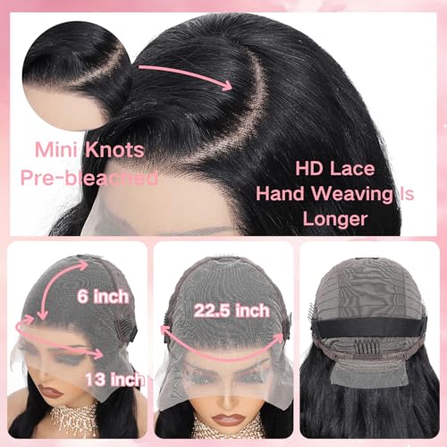 MAKATI 30 Inch Body Wave Lace Front Wigs Human Hair 13x6 HD Transparent Lace Glueless Wear and Go Wig 200 Density Pre Plucked Human Hair Wig with Baby Hair Lace Front Wig for Women