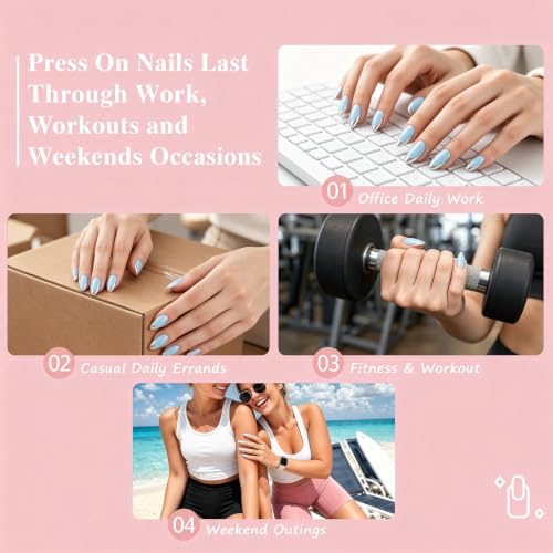 Trilumity Baby Blue Nails With Short Almond Acrylic - Baby Blue Press On Nails