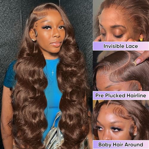 Trilumity Chocolate Brown 200 Body Wave Human Hair - Brown Hair Replacement Wig
