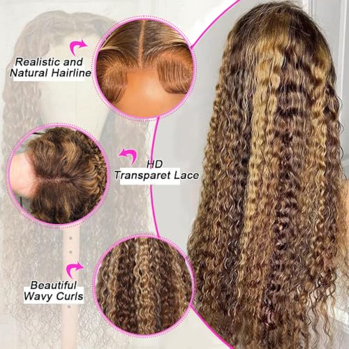Trilumity Highlight Ombre 13X6 Hd Deep Wave Human Hair - Honey Blonde Hair Replacement Wig