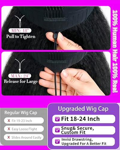 Trilumity V Part Kinkystraight With Straight Human Hair - Natural Black Hair Replacement Wig