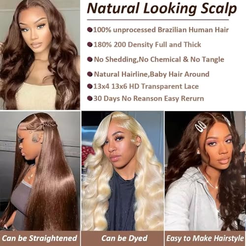 Trilumity Chocolate Brown 13X4 Body Wave Brazilian Virgin Hair - Brown Hair Replacement Wig