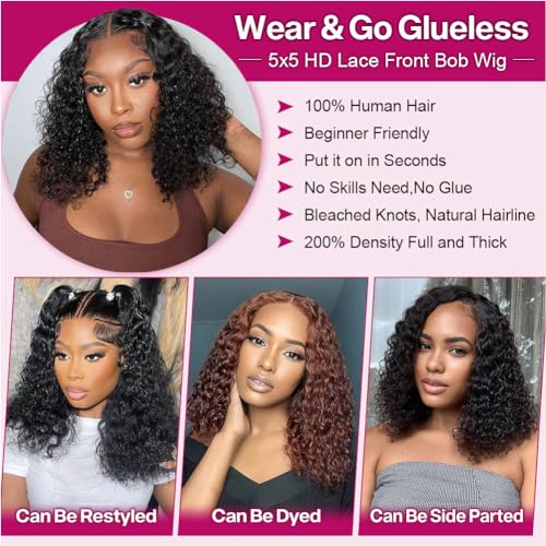 Trilumity Bob Glueless Pre Deep Wave Human Hair - Natural Black Hair Replacement Wig