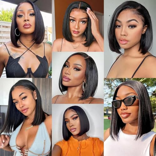 Trilumity 13X6 Bob Short Straight Straight Human Hair - Natural Black Hair Replacement Wig