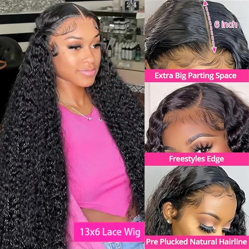 Trilumity 13X6 Hd Transparent For Deep Wave Human Hair - Natural Black Hair Replacement Wig