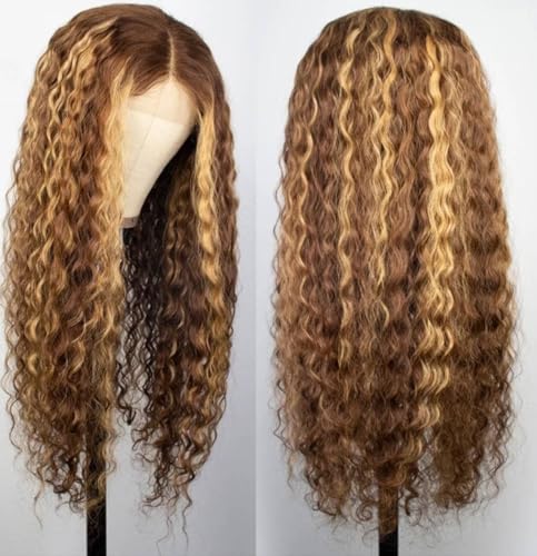 Trilumity Highlight Ombre 13X4 Deep Wave Human Hair - Honey Blonde Hair Replacement Wig