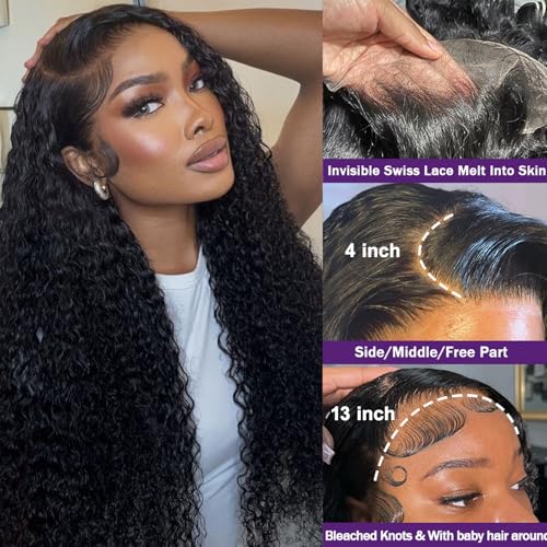 Trilumity 13X4 Hd Full Al Deep Wave Human Hair - Natural Black Hair Replacement Wig