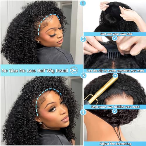 Trilumity Kinky Half Wear Curly Human Hair - Natural Black Hair Replacement Wig