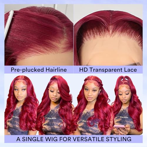Trilumity Burgundy 13X4 200 Density Body Wave Human Hair - Burgundy Hair Replacement Wig