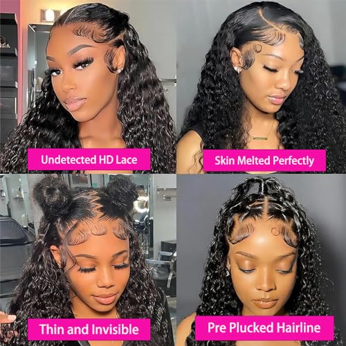28 Inch 13x6 Deep Wave Lace Front Wigs Human Hair Curly HD Lace Front Human Hair Wig Pre Plucked 100% Real Human Hair 180% Density No Synthetic Blend No Tangle No Shedding Triple Lifespan 3X