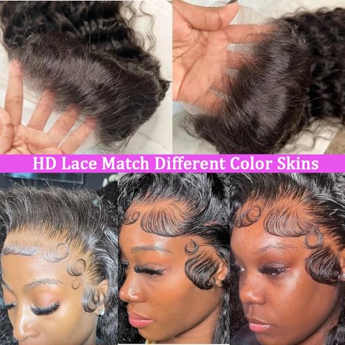 Trilumity 200 Density 13X6 Hd Deep Wave Human Hair - Natural Black Hair Replacement Wig