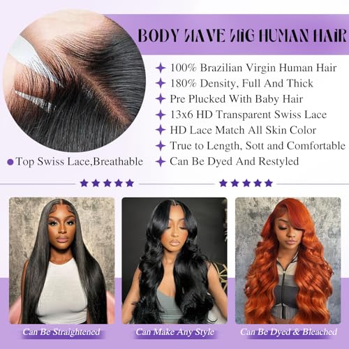 Trilumity 13X6 Hd Transparent Al Body Wave Human Hair - Natural Black Hair Replacement Wig