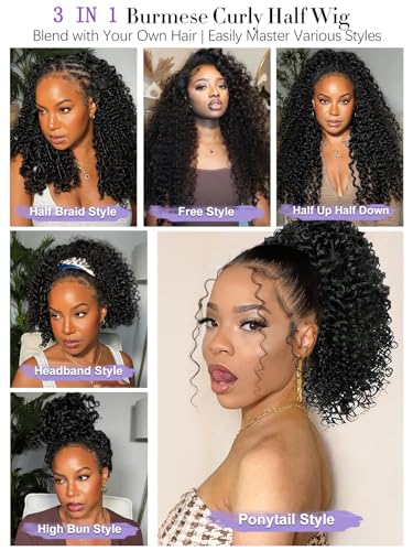 Trilumity Burmese Half Wear And Curly Human Hair - Natural Black Hair Replacement Wig