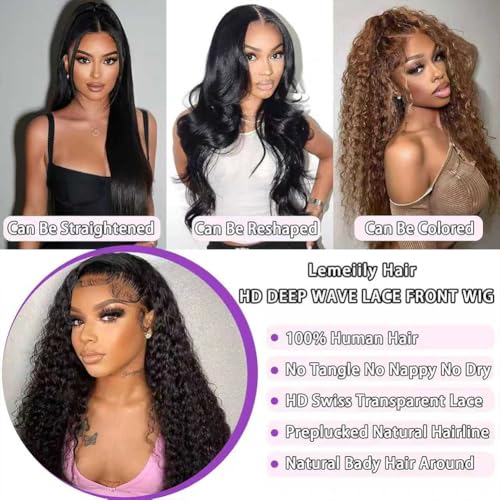 Trilumity 13X6 200 Density Glueless Deep Wave Human Hair - Natural Black Hair Replacement Wig