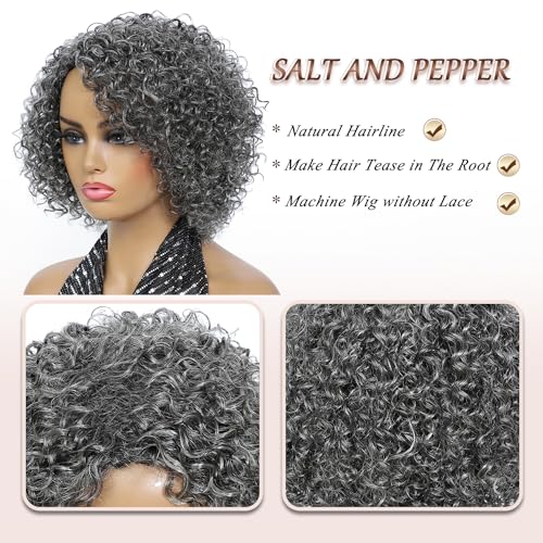 Trilumity Grey For Women Curly Human Hair - Natural Black Hair Replacement Wig