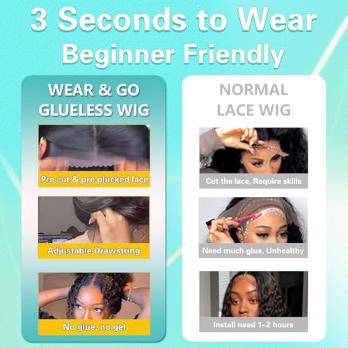 Trilumity 7X5 Glueless Pre Cut Deep Wave Human Hair - Natural Black Hair Replacement Wig