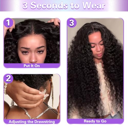 Trilumity Wear And Go Deep Wave Human Hair - Natural Black Hair Replacement Wig