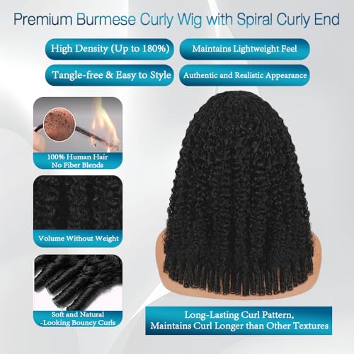 Trilumity V Part Burmese Curly Human Hair - Natural Black Hair Replacement Wig