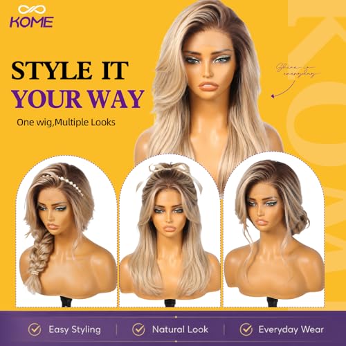 Trilumity Ash Blonde Highlight Straight Synthetic Fiber - Natural Black Hair Replacement Wig