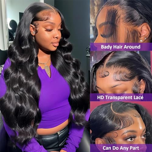 Trilumity 13X6 200 Density Body Wave Human Hair - Natural Black Hair Replacement Wig