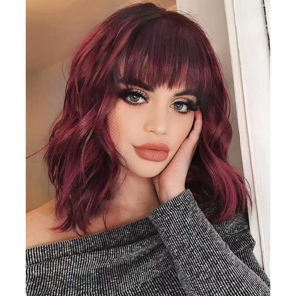 Trilumity Curly Wig with Bangs in Red, back view