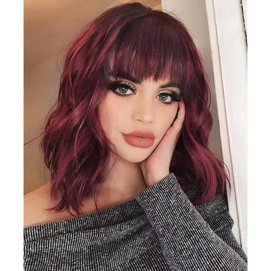 Trilumity Curly Wig with Bangs in Red, back view