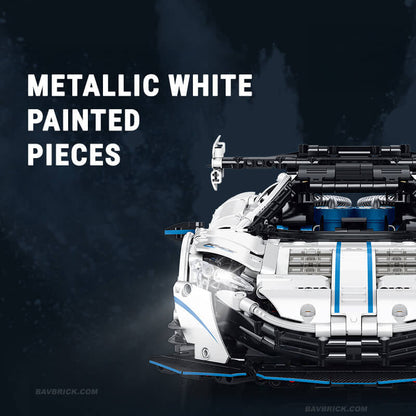 Trilumity Motorized Building Block Set: 1:10 Drifting Edition British Hybrid Hypercar | Remote-Controlled British Supercar | Metallic White Paint