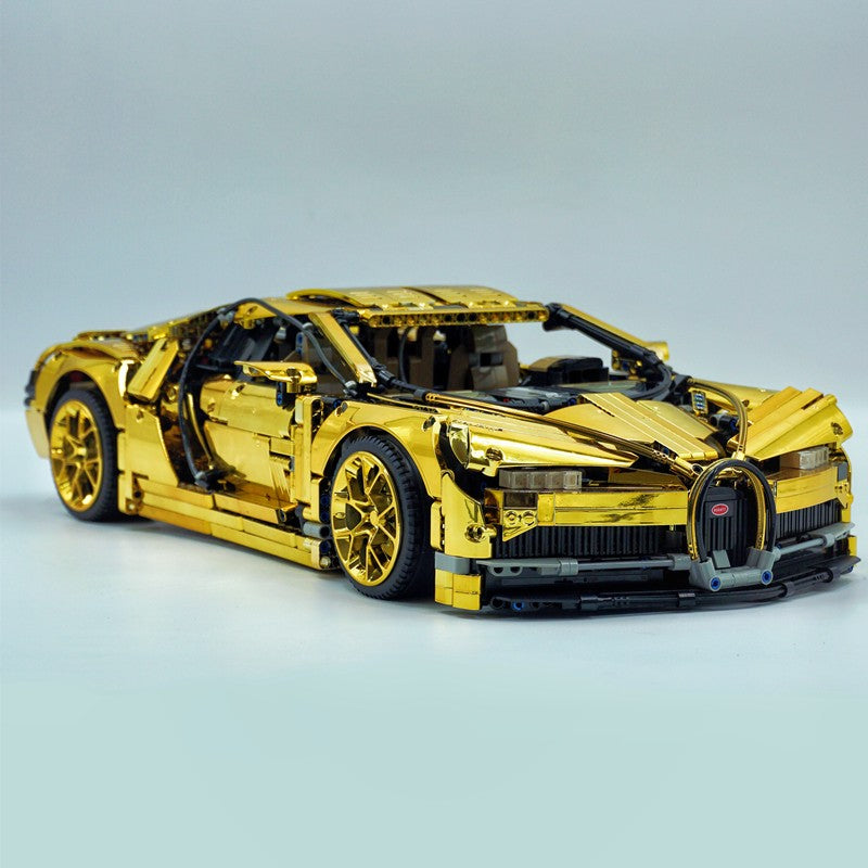 Trilumity Bugatti Chiron, Custom Modified Electroplated Mirror Gold Version Building Block Set, 1:8 Scale, Remote Control, 4,031-Piece
