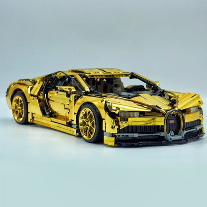 Trilumity Bugatti Chiron, Custom Modified Electroplated Mirror Gold Version Building Block Set, 1:8 Scale, Remote Control, 4,031-Piece