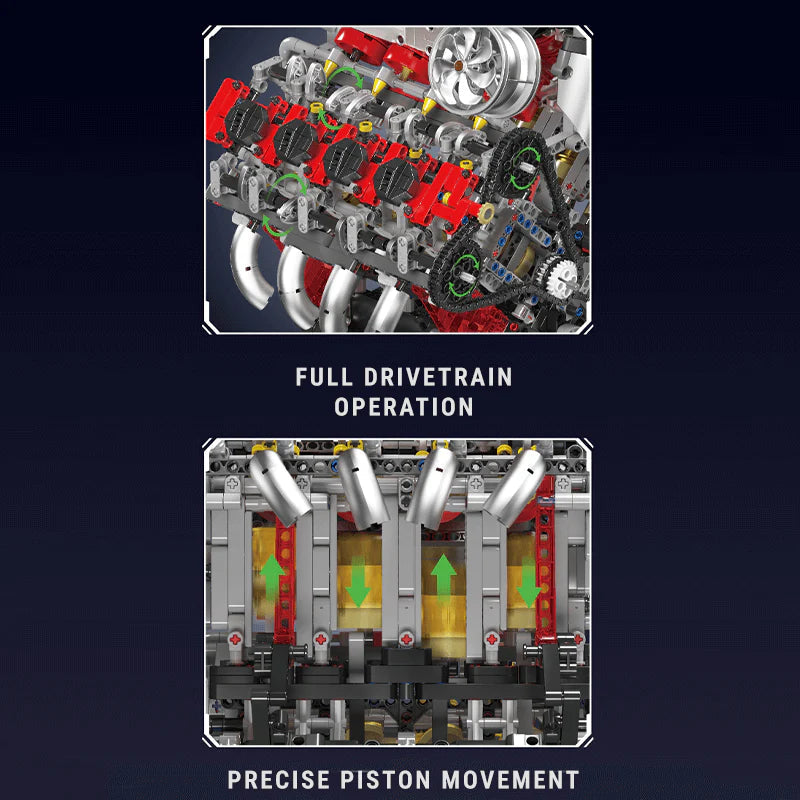 Trilumity Motorized Building Block Set: The Ultimate F488 V8 Engine (2717-Piece)